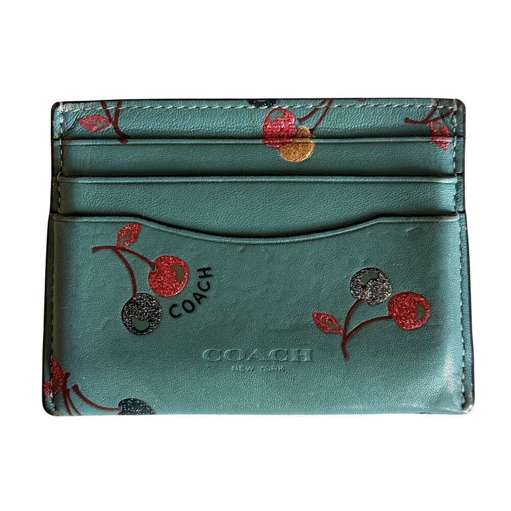 Vintage Coach Cherries Flat Card Case Dark Marine Glitter Rare & HTF F27117
